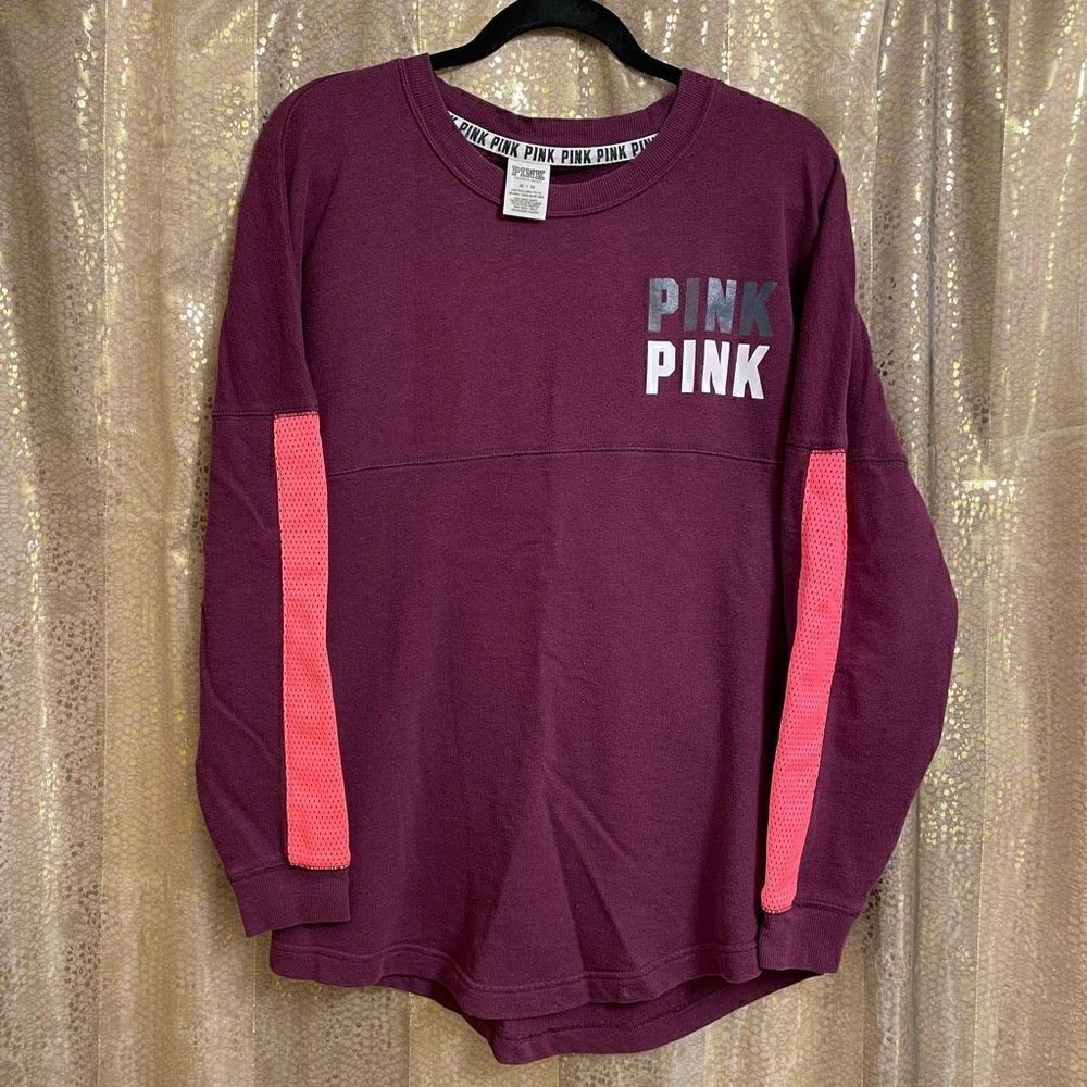 PINK Victorias Secret maroon block logo crewneck sweater, size M
